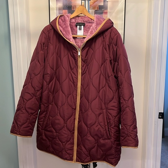 Susan Graver Jackets & Blazers - Susan Graver Reversible Quilted Woven & Plush Fleece Jacket Drk Cherry/Orchid 2X